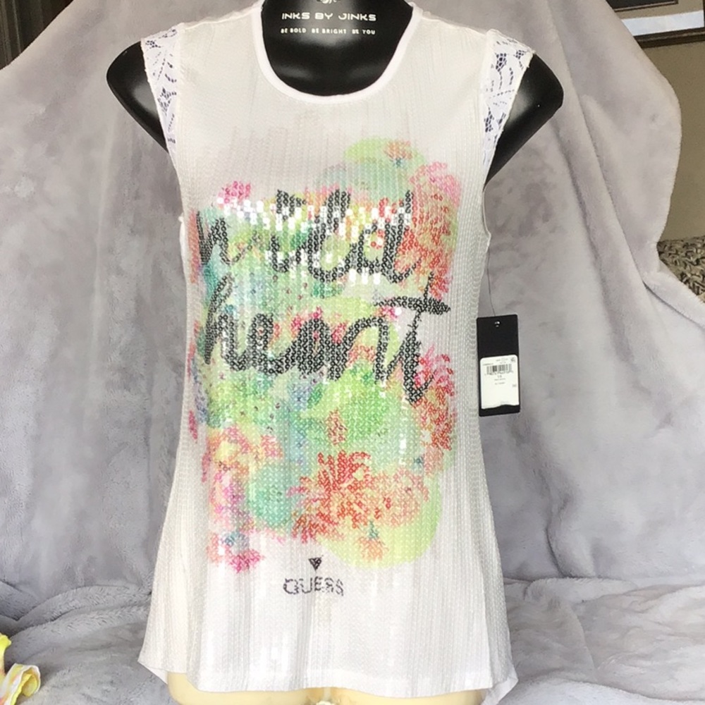 Guess clear sequin covered soft t shirt